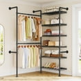 thumbnail image 3 of H2 Wall Mounted Clothing Rack, Expandable Industrial Pipe Clothes Rack Garment Racks for Hanging Clothes, Heavy Duty Closet Organizers and Storage in Closet System, Black, 3 of 9