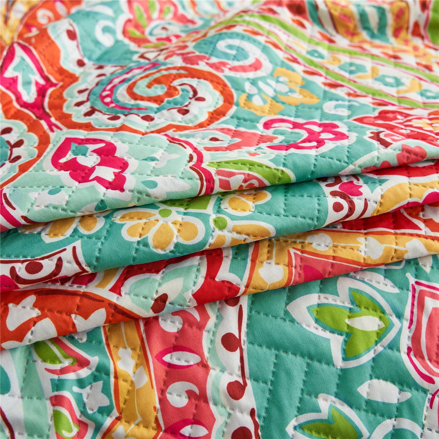 JML 3 Piece Quilt Set King Size,Lightweight Microfiber Bedspread Coverlet,Turquoise & Tangerine
