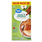 Great Value Apples & Cinnamon Instant Oatmeal, 1.23 oz, 20 Packets