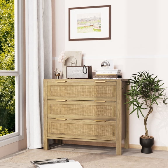 KIGOTY 3 Drawer Dresser, Modern Wooden Dresser Chest with Handles for Bedroom, Hallway and Living Room, Natural