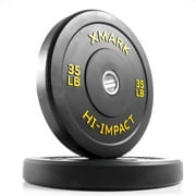 XMark HI-IMPACT Low Bounce 1 pair of 35 lb. Olympic Bumpers, Virgin Rubber, Superb Craftsmanship, Curved Stainless Flange Rings - Total weight 70 lbs. - XM-3393-35-P…