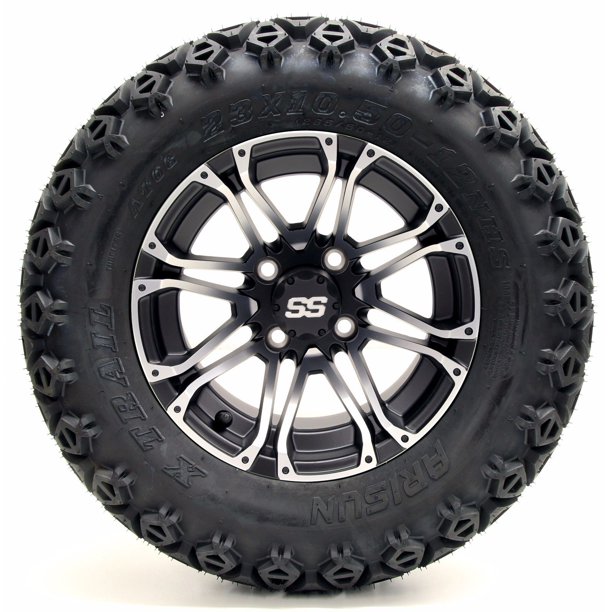 12" Voyager Mach/Matte Black WheelsXTrail Tires+GTW Quality Golf Cart Lift Kit