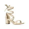 thumbnail image 1 of BLISSFUL STEP Women's Shoes Lace-Up Chunky Heel Open Toe Cross Strap Sandals Beige 8.5, 1 of 7