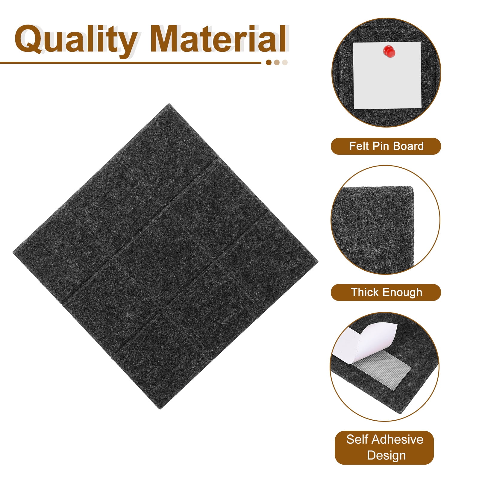 Uxcell 12" x 12" Felt Wall Tile, 6 Pack Felt Wall Tiles Bulletin Board with 20 Safe Removable Adhesive Tabs Cork Boards for Walls Home Office Photos, Black