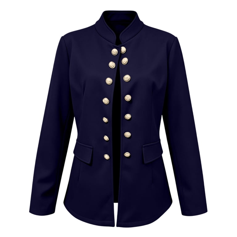Zpanxa Blazers for Women Stand Collar Double Breasted Military