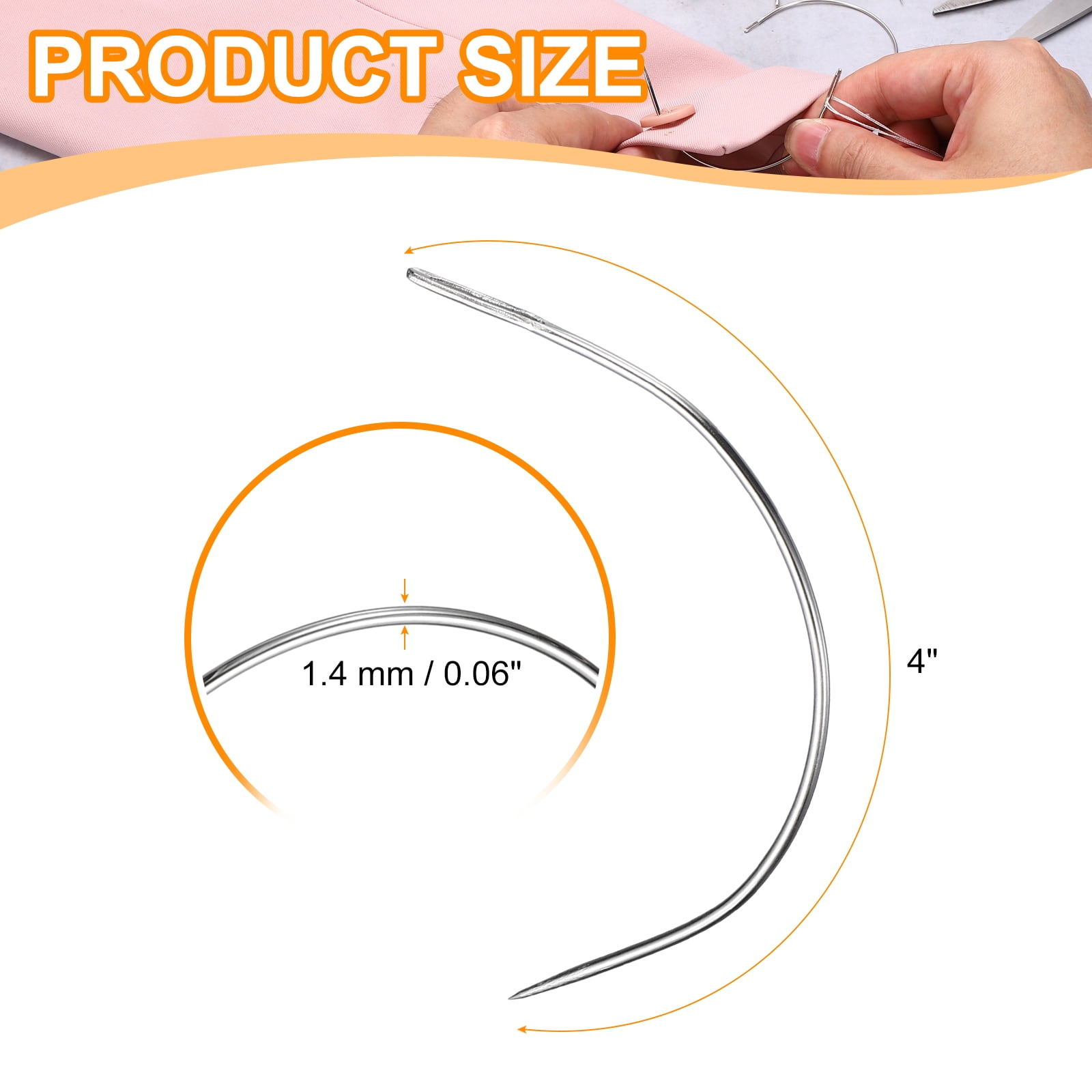 Uxcell 100Pcs Curved Needles 4" C Type Leather Hand Sewing Needle Upholstery Curved Weaving Awl for Carpet Leather Canvas Repairing Blocking Knitting Crafts, Silver