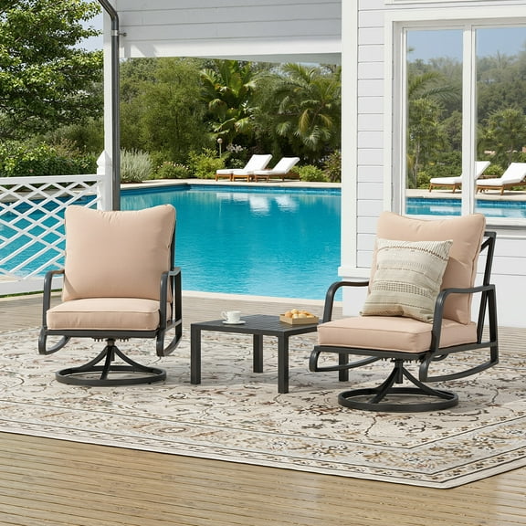 MAYEERTY Small Patio Furniture Set, 3Piece Outdoor Bistro Set with 2 Swivel Chairs & 1 Small Table