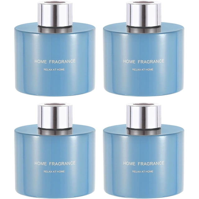 HARFINGTON 4pcs Empty Glass Diffuser Bottle 140ml/4.7oz Refillable Fragrance Accessories Aromatherapy Jar Container for Replacement Reed Diffuser DIY Home Bathroom Blue with Silver Tone Cap