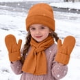 thumbnail image 2 of CPNG Girls Winter Warm Beanie Hat Scarf Gloves Set, Warm Fleece Knitted Pompom Hat with Pom Pom Neck Warmer Long Scarf Touchscreen Gloves, 2 of 5