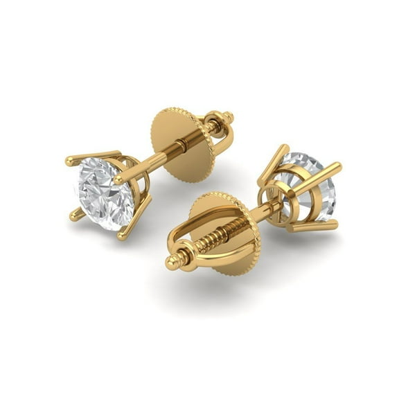0.2 Ct Round Cut Studs Clear Moissanite 18K Yellow Solid Solid Gold Everyday Dainty Earrings Screw Back