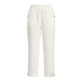 thumbnail image 5 of Dazajoo Women's Elastic Waist Linen Pants Business Casual Office Work Cropped Pants with Pockets Lightweight Lounge Beach Trousers,White,M, 5 of 8