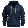 thumbnail image 2 of Jinhomg Quarter Zip Men Hoodies Pullover Trendy Graphic Hooded Sweatshirt Mid Weight Multi Pocket Long Sleeve Athletic Tops Todays Navy L, 2 of 4