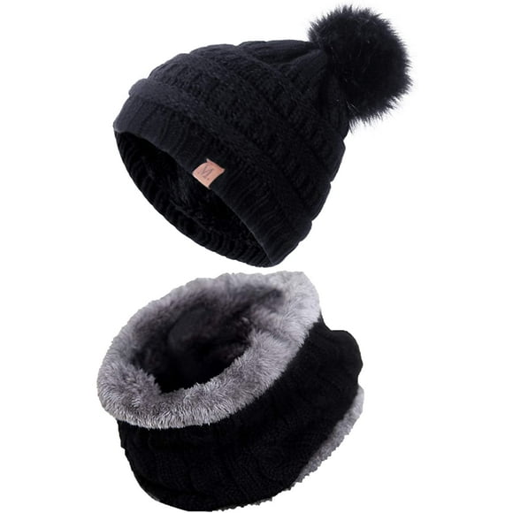 Thick Soft Warm Knit Winter Hat for Women Toque Slouchy Beanie Baggy with 2 Faux Fur Pom Pom