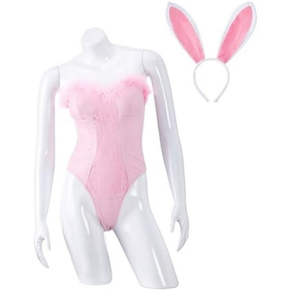 Elle Woods Bunny Bodysuit Women Sexy Pink Bunny Bodysuit with Ear Headband Halloween Outfit