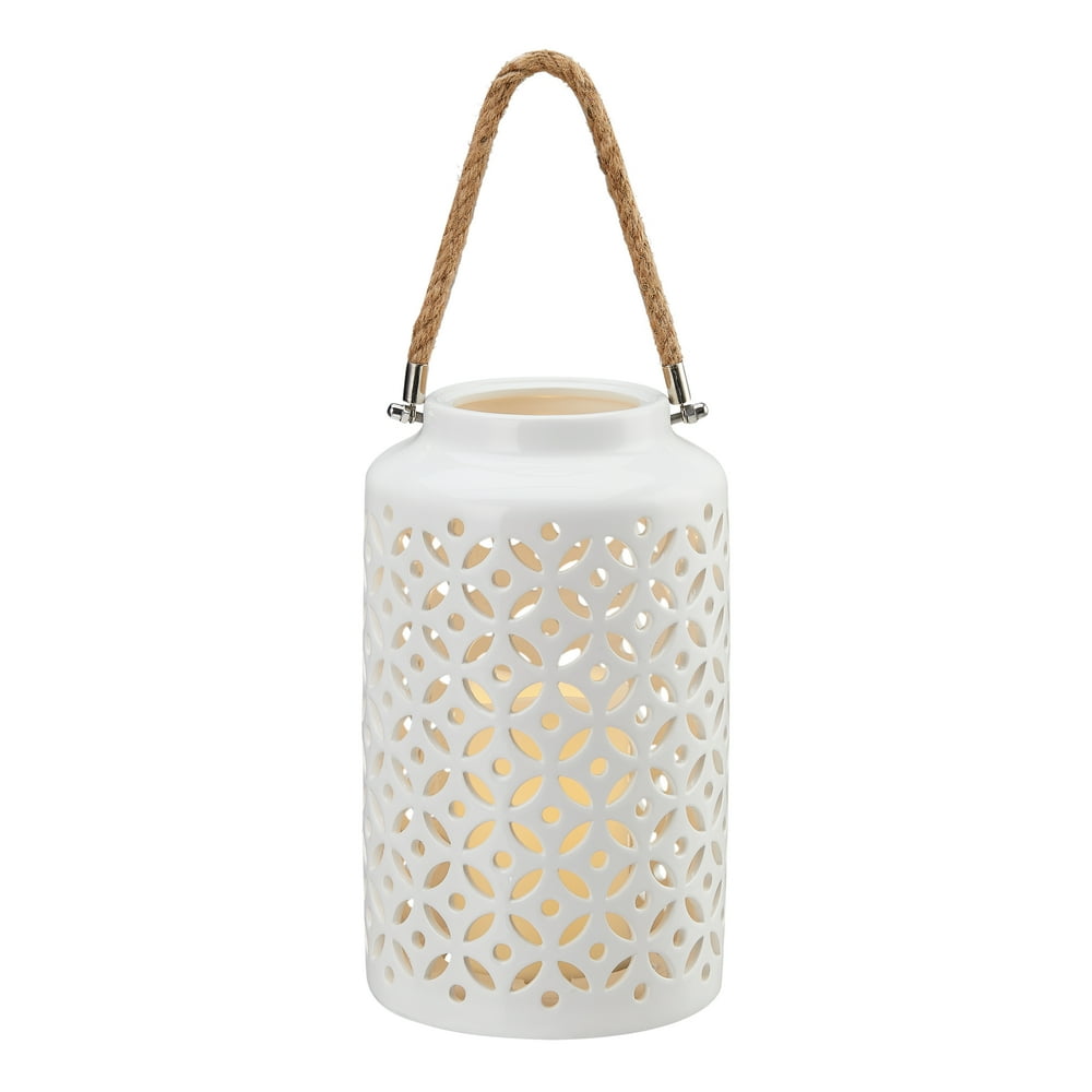 Better Homes & Gardens 10in Ceramic Lantern with Candle, White