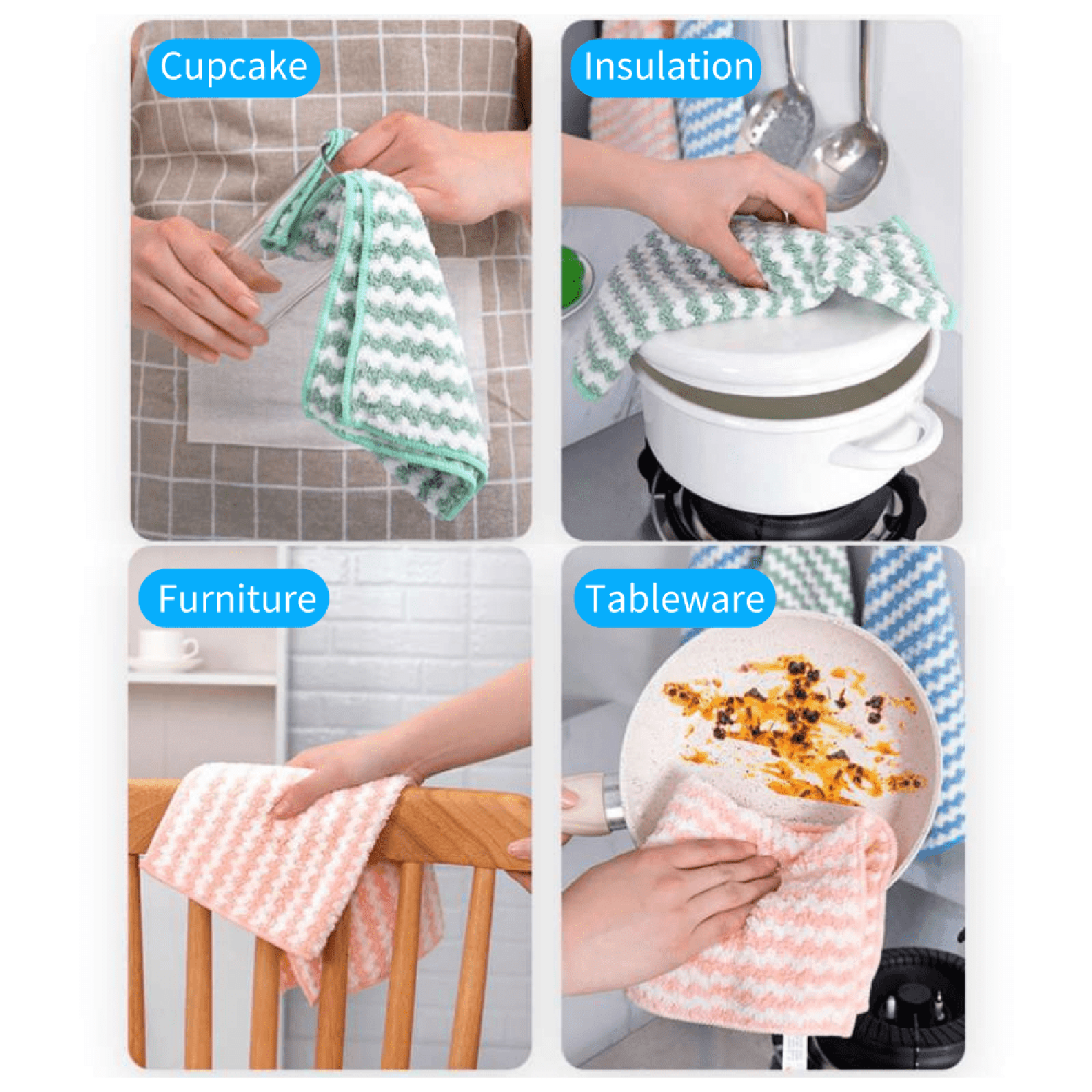 50 Pack Kitchen Dish Cloths, Microfiber Cleaning Cloths, Ultra Soft and Absorbent Dish Towels, Reusable Kitchen Towels, Fast Drying Dish Rags, Coral Velvet Wave Design No-lint, 9.8 x 9.8 inches