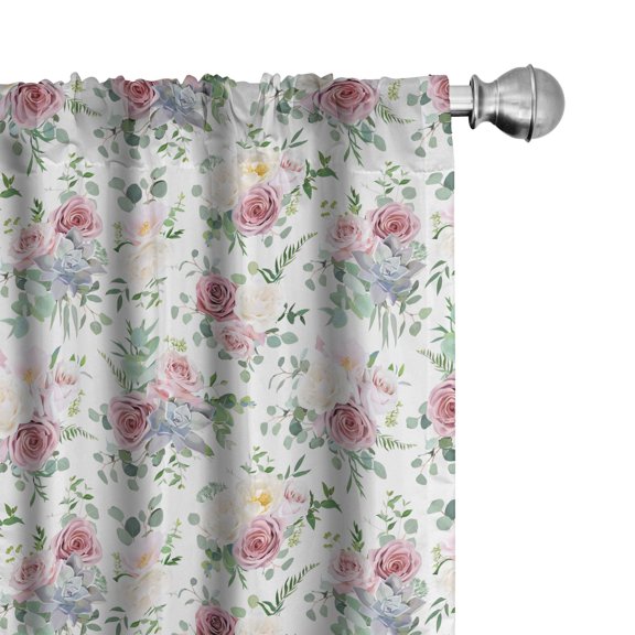Ambesonne Retro Curtains, Roses Eucalyptus Leaves Art, Pair of 28"x95", Pale Ruby Reseda Green