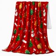 thumbnail image 2 of Cheerful Christmas Snowman Tree Icons Festive Holiday Red, Festive Holiday Scene, Warm Flannel Blanket for Living Room and Reading Nook, Art Lovers Christmas Gift, Festive Home Decor, 2 of 9