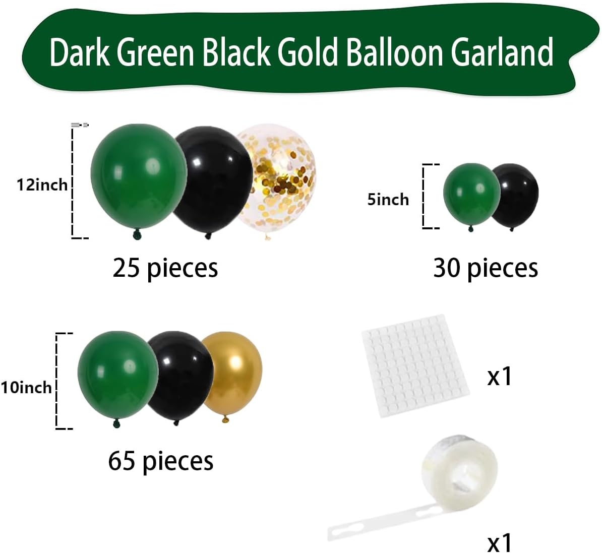 Dark Green Black Gold Balloon Garland Arch - Emerald Green Balloons Metallic Gold Confetti Balloons Super Football Balloons for Forest Camo Birthday Wedding Graduation Retirement Party Decorations