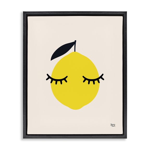 Stupell Industries Minimalist Lemon with Eyelashes Black Floating Frame Canvas Art, 17 x 21, by Jessica Beck