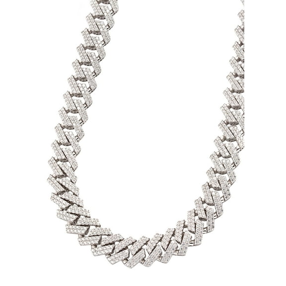 Silver Chain - Hollow White Gold Double Row Iced Out Miami Cuban Chain