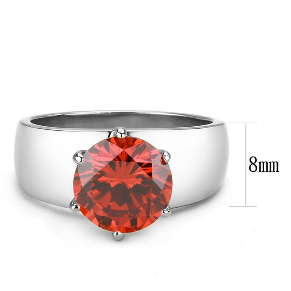 High polished (no plating) Stainless Steel Ring with AAA Grade CZ in Garnet for Women Garnet Stone Color Style TK52001 Size 10