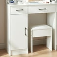 thumbnail image 4 of Caulitar Modern Vanity Desk with LED Lights & Stool, Hollywood Makeup Table with 3 Drawers, 4 Shelves and Storage Cabinet, for Bedroom, White, 4 of 9