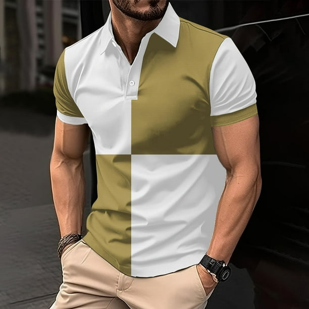pstuiky Camisa de manga corta para hombre, Camisa tipo blusa de manga larga con cuello vuelto y solapa con estampado de botones para hombre camisas casuales para hombre xxl
