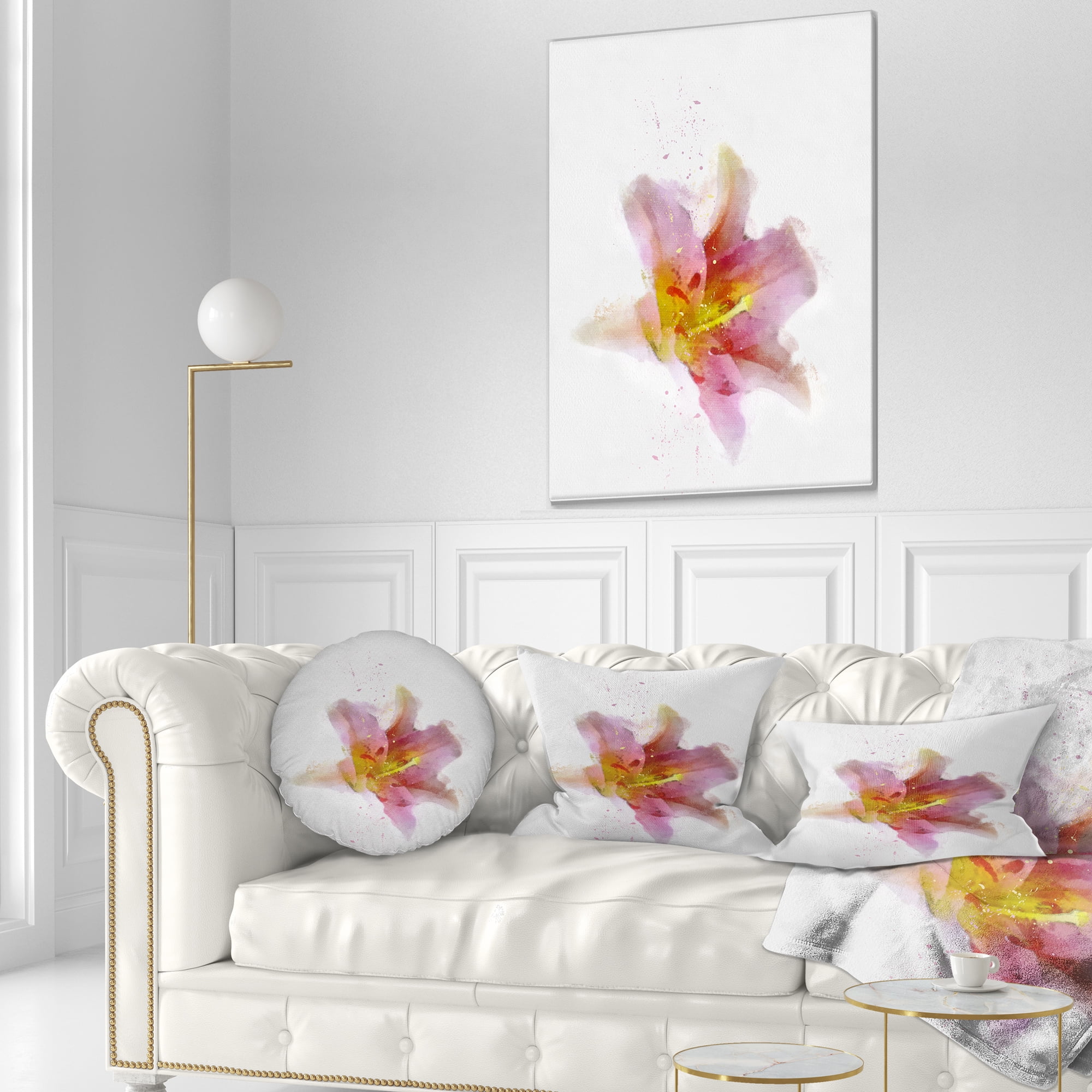 Designart Watercolor Pink Lily Flower Sketch - Floral Throw Pillow - 12x20