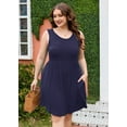 thumbnail image 4 of MODERN GOOSE Robe d'Été Grande Taille pour Femmes Bleu Marine 4X Décontractée Sans Manches Col Rond Fluide Plissée Longueur Genou Plage Bohème Élégante Babydoll avec Poches, 4 of 12
