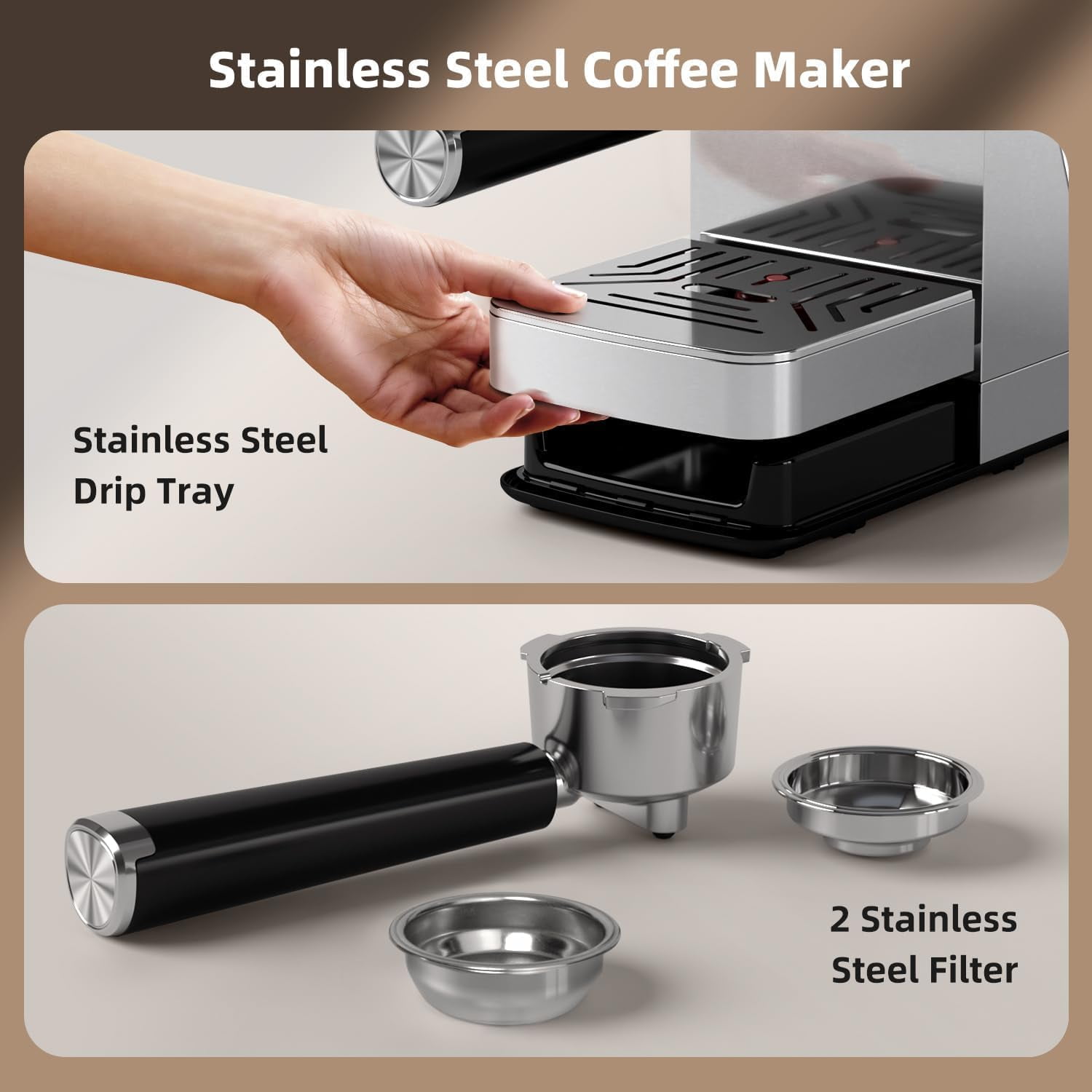 KNDKO 20 Bar Espresso Machine, Stainless Steel Coffee Maker Machine with Milk Frother, Steam Wand, PID Control, 40oz Removable Water Tank