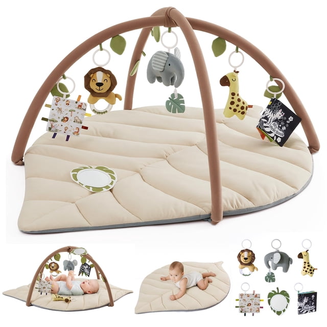 Agenda Baby Play Gym Blissful en forma de hoja con 6 juguetes, color beige