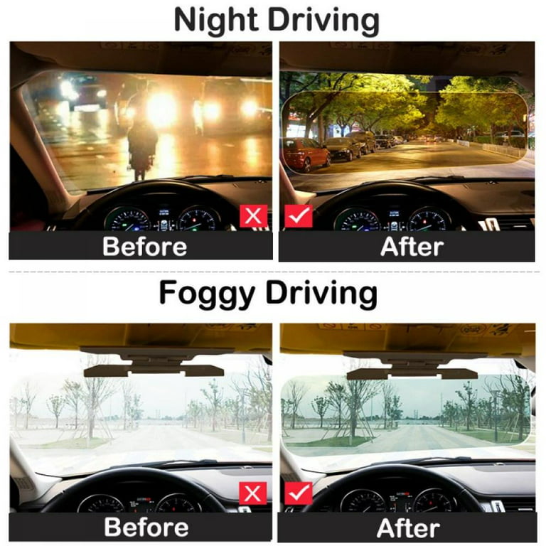  Car Anti-Glare Sun Visor, 2 in 1 Universal Sunshade and Night  Vision Anti-Dazzle Windshield Driving Visor, Fog, Sun and Snow Blindness  Lens : Automotive