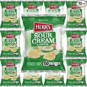 HERR'S Sour Cream & Onion Flavor, Rippled Potato Chips, Gluten-Free, 1oz Bag (12-Pack)