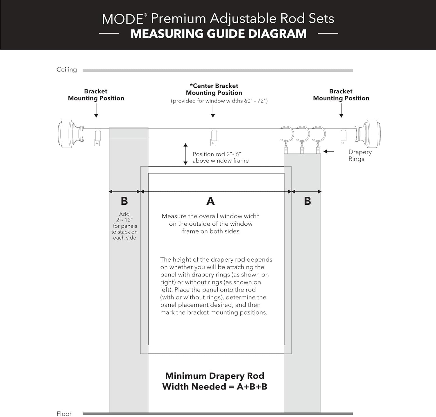 MODE Premium Collection Adjustable Single Rod Set with Modern Ball Finials, Fits 24” to 60” Windows