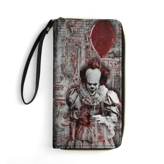 Pennywise Leather Wallet with Wristlet Credit Card Holder Zipper Clutch Stylish Purse for Women Men