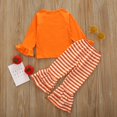 thumbnail image 3 of Children’s Halloween Outfit Orange Round-Neck Ruffle Long-Sleeves Top + Stripes Pants with Layered Bottom Heming for Little Girl, 3 of 5