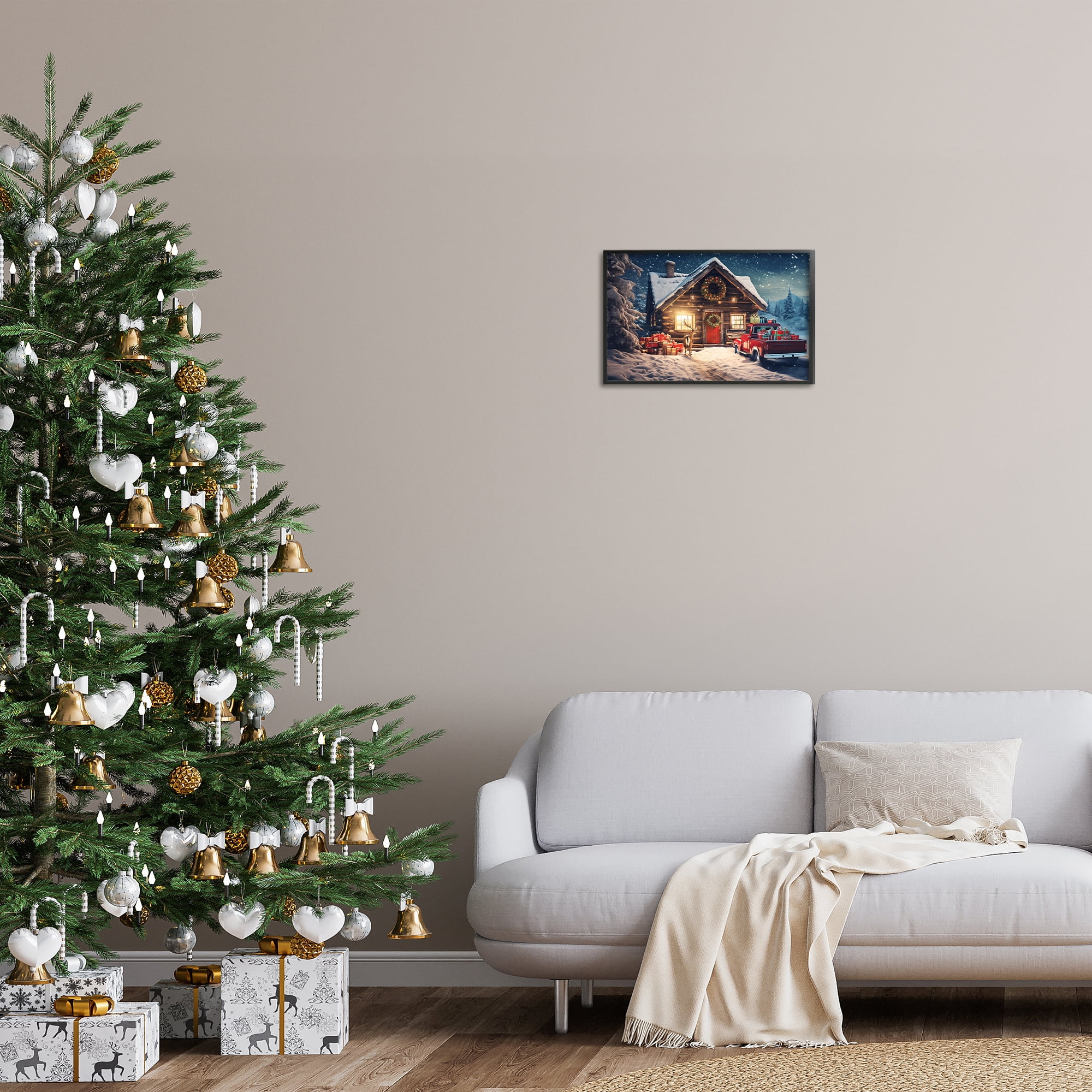 Stupell Industries Woodsy Holiday Cabin Holiday Painting Black Framed Art Prints Wall Art, 18 x 12