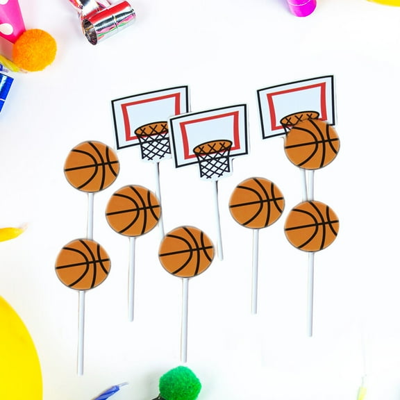 PBPBOX 24Pcs Basketball Cake Topper Set Multi Color Birthday Party Supplies Easy Cake Decoration