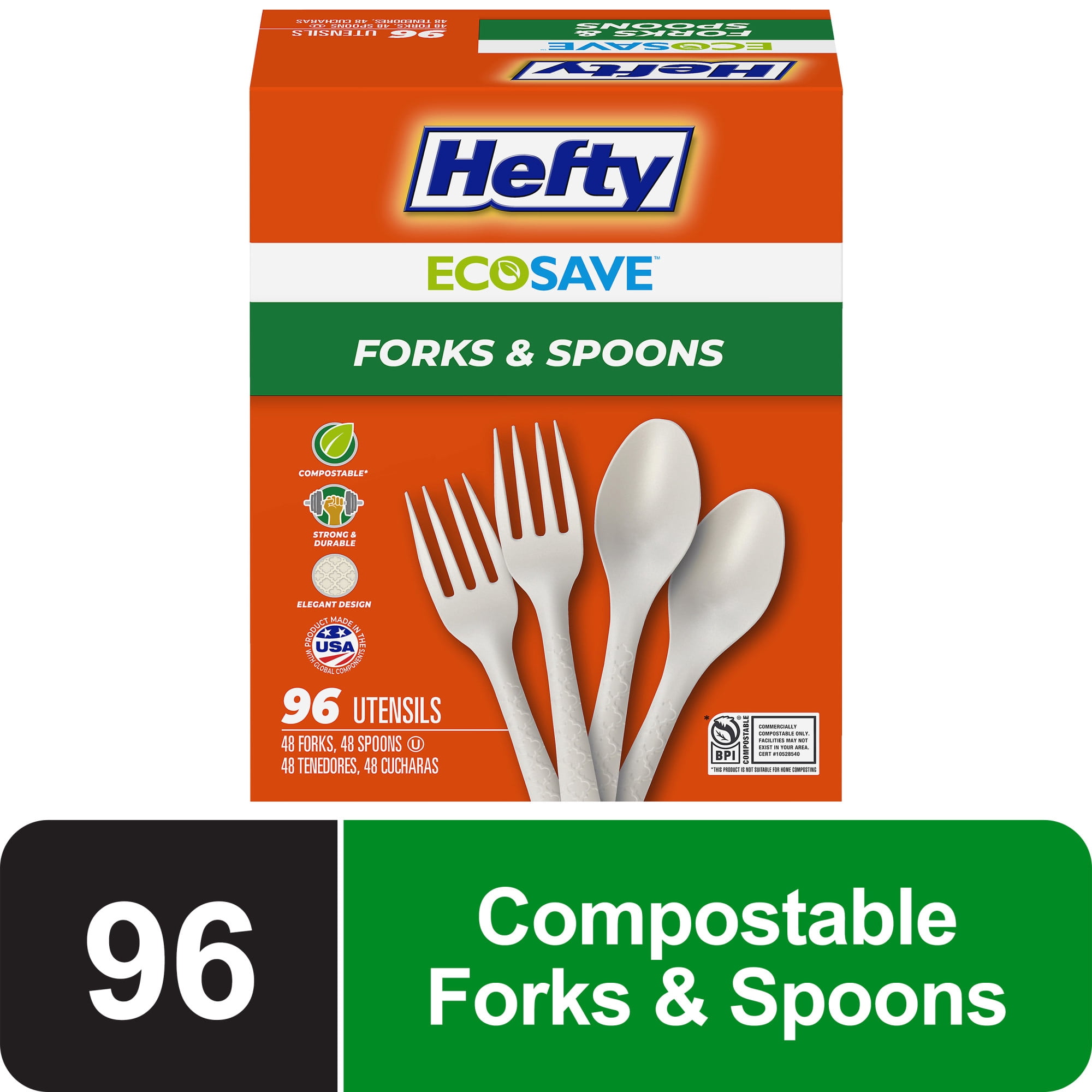 Hefty ECOSAVE Compostable Forks and Spoons, 96 Count