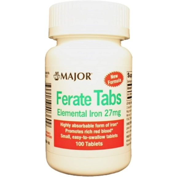 Major 904640360 Ferate Elemental Iron 100 27 mg. Tabs (Pack of 3)