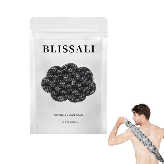 Blissal Exfoliating Shower Towel 47", Premium Scrub Wash Cloth for Body Face, Blissal Shower Towel for Smooth Skin, 2-in-1 Exfoliating Washcloth-Body Scrubber with 2 Sides for All Skin Types (BLACK)
