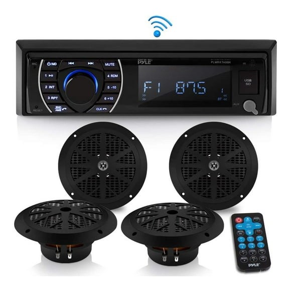 Pyle PLMRKT48BK Récepteur Stéréo et Haut-Parleur Bluetooth Marin 6.5 Pouces, Noir