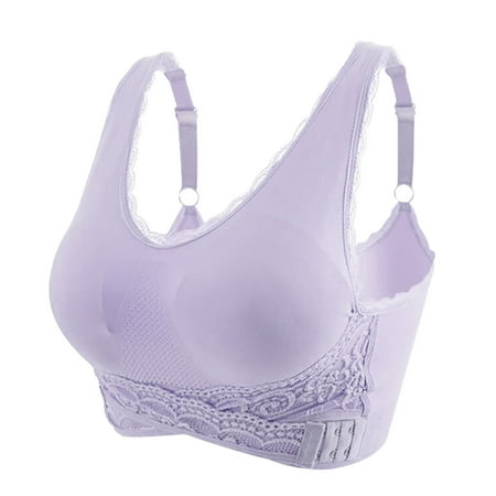 Cotton Wireless Bras for Women Full-Coverage Bra Feature V-Neck Demi & Balconette Bra Style W-1495 Hook and Eye Closure Braletteswith Support Purple L