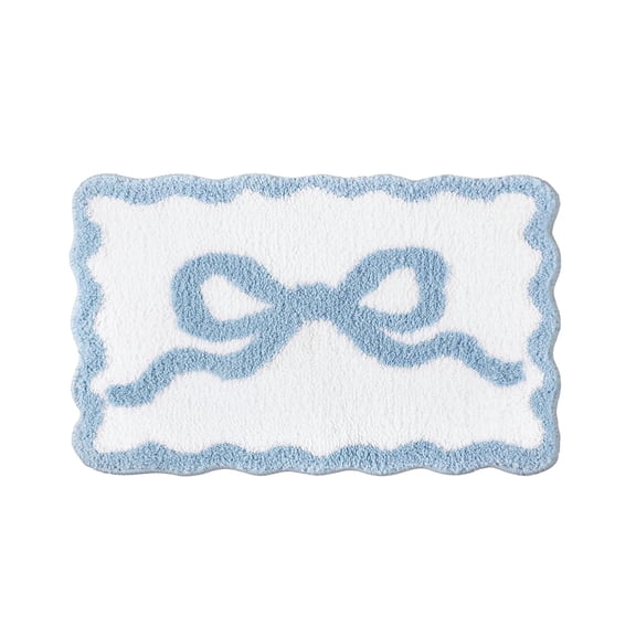 Blue Bow Bathroom Rug 16" x 24" Scalloped Bow Bath Mat Non Slip Cute Coquette Aesthetic Carpet Preppy Room Decor Microfiber Absorbent Mat for Bathtub Shower Bedroom Gift