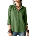 thumbnail image 6 of VBVC Women's 3/4 Sleeve Henley Blouses , Ladies' Mandarin Collar Half Button Shirts , Casual Loose Fit Tunic Tops For Women, S-2XL, 6 of 9