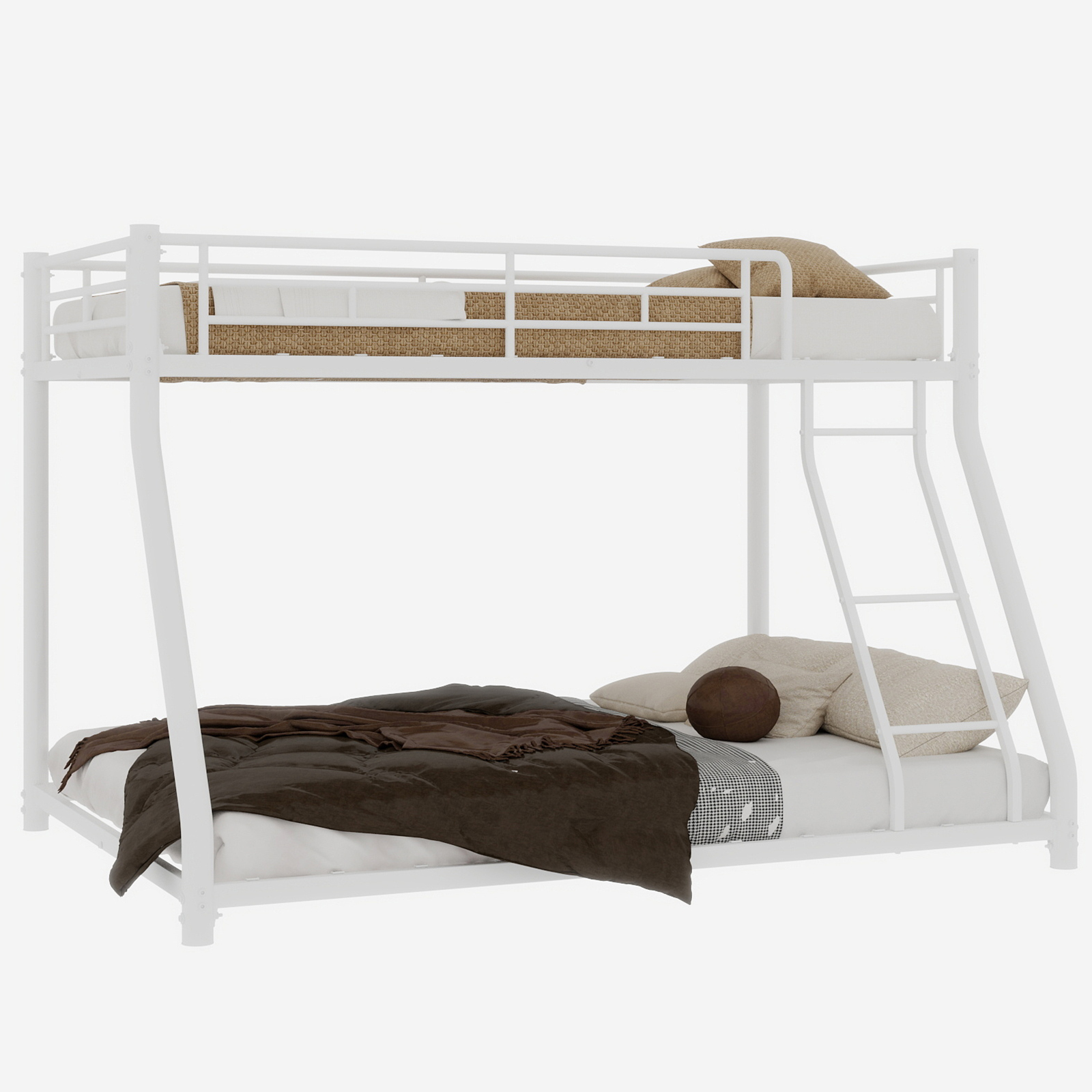 Mintazer Twin Over Full Bunk Bed, Metal Bunk Bed Frame with Guardrails and Ladder for Kids Teens Bedroom Dorm Apartment, White