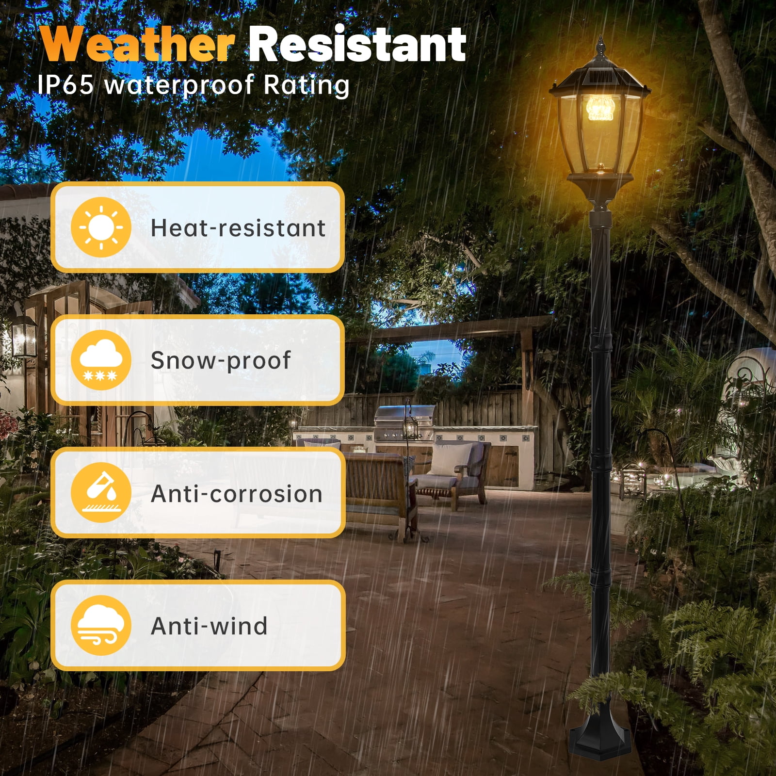 bokifol 70" Solar Lamp Post Light,Solar Light Posts for Outside Waterproof,Outdoor Lamps for Patio,Backyard,Front Porch Decor,Warm White,Replaceable Bulb