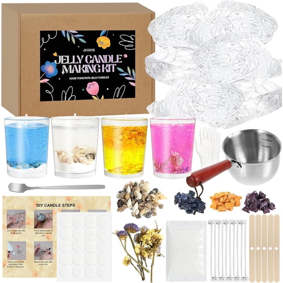 Jelly Candle Making Kit, DIY Jelly Wax Melts, Candle Making Kit for Adults, 1.5 lb Gel Wax for Candle Making, Candle Wick, Dried Flowers, Conch, Sand, Dye, Crafting Valentine's Day Gift