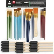 Arteza Craft Brushes, 35 Assorted Brushes, Includes Round, Flat, Wash, Angular, Foam, Fan, and Synthetic Brushes